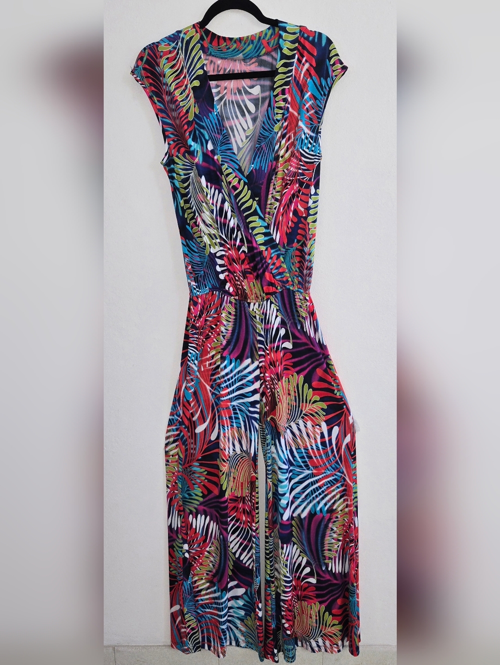 Tropical Print Surplice Jumpsuit - Multicolor